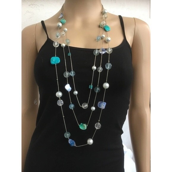 Multi Strand Blue Green Shell Necklace - Picture 1 of 4